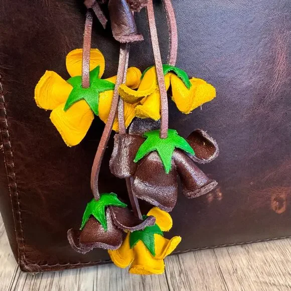 Leather Yellow Rose Purse Charm Genuine Leather Flower Bag Charm NEW FAST SHIP - Picture 4 of 8